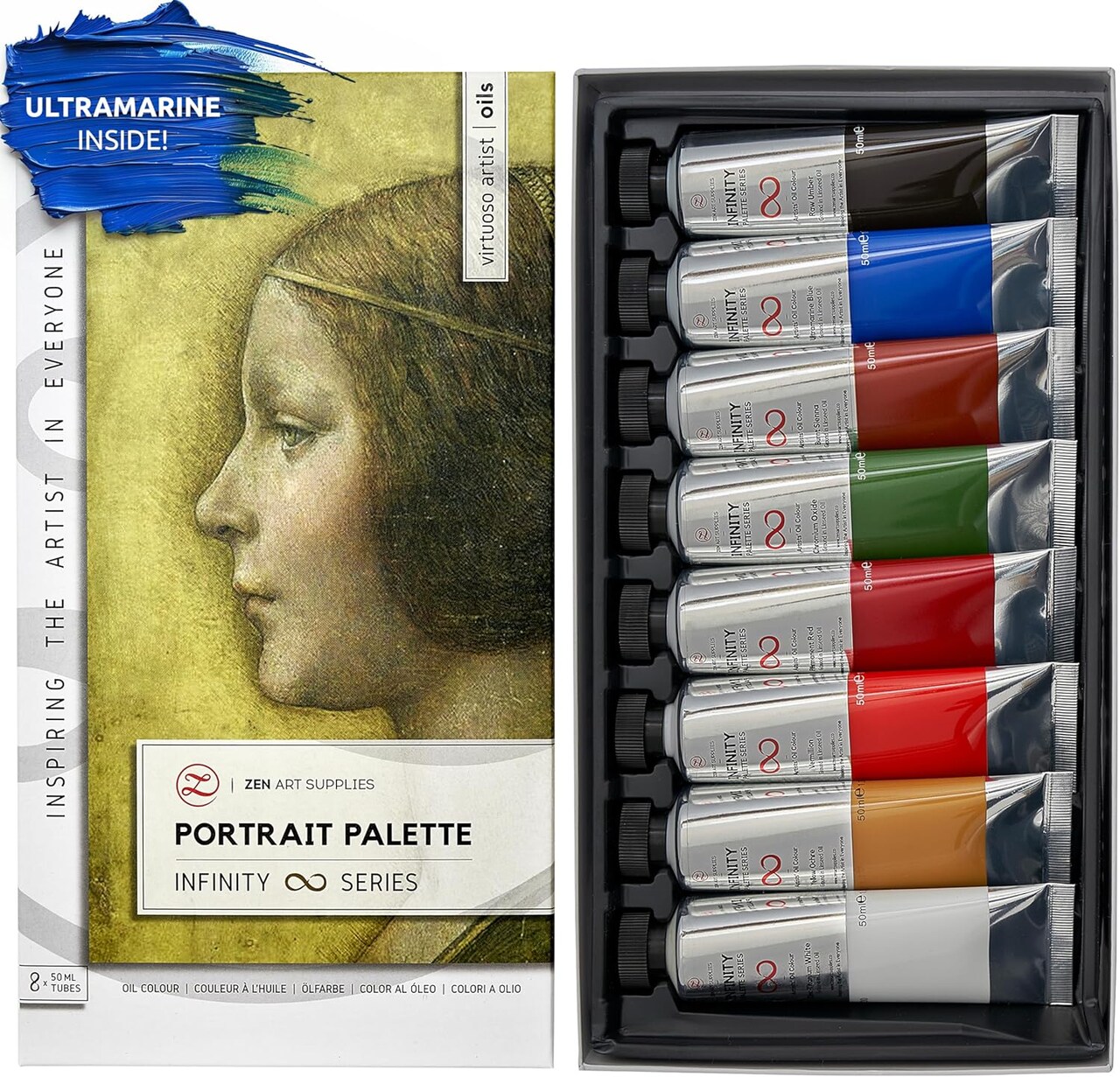 Professional Oil Paint Set - 8 x Large 50ml Tubes - Non Toxic Oil Paints for Artists, Eco-Conscious. Lightfast Earth Oil Colors with Exceptional Pigment Load - Portrait Palette